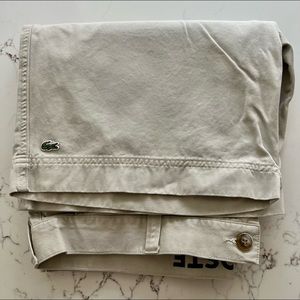 LACOSTE Men Flat Front Short Size EU 46 US 36 Khaki Beige 10” Inseam